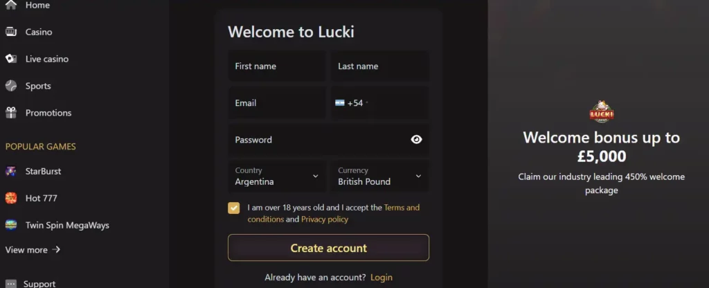 LuckiCasino register